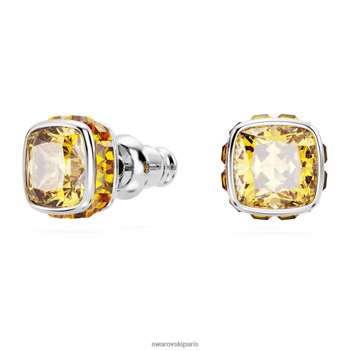 bijoux Swarovski boucles d'oreilles clous avec pierre de naissance coupe carrée novembre, jaune, rhodié RZD0XJ730