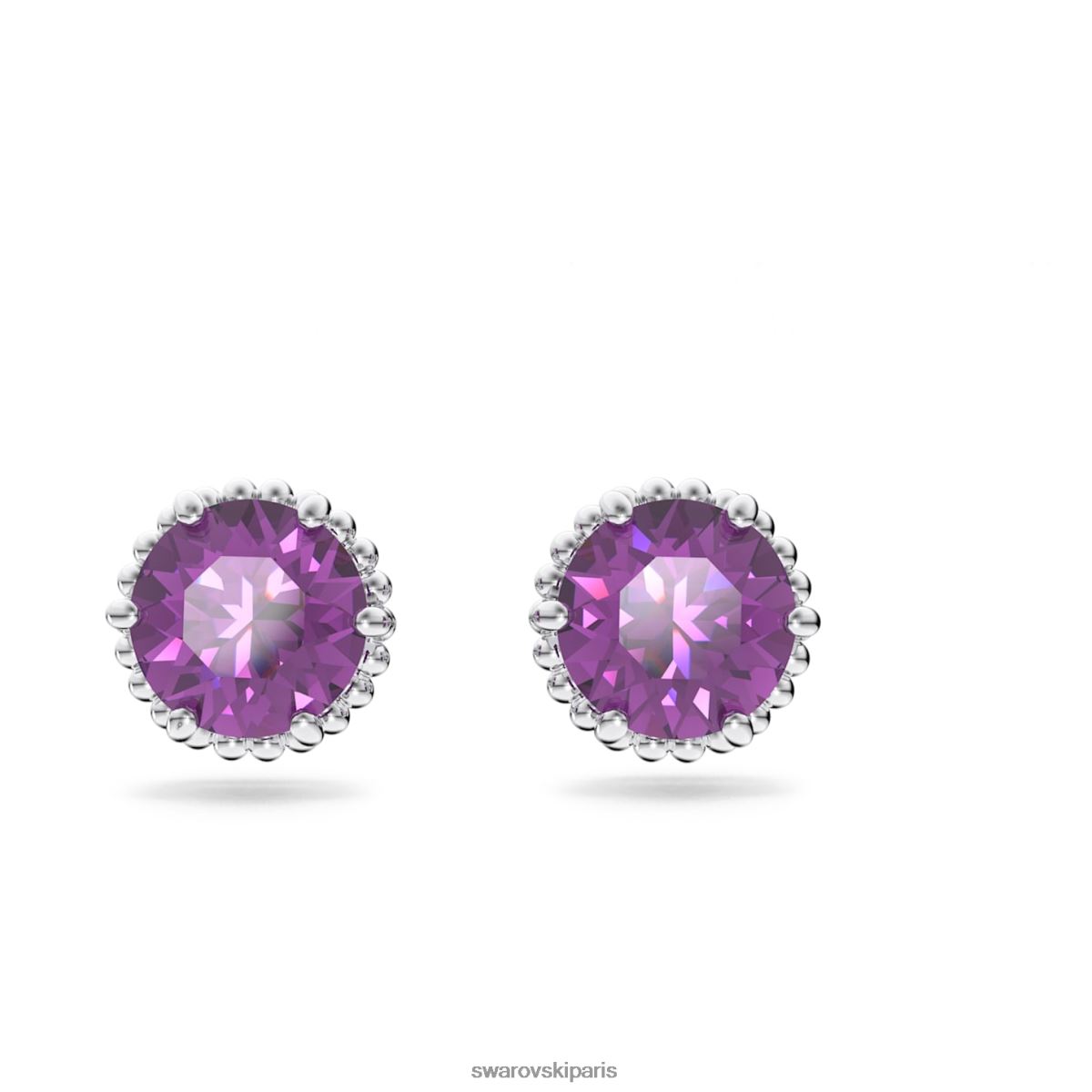 bijoux Swarovski boucles d'oreilles clous avec pierre de naissance coupe ronde février, violet, rhodié RZD0XJ692