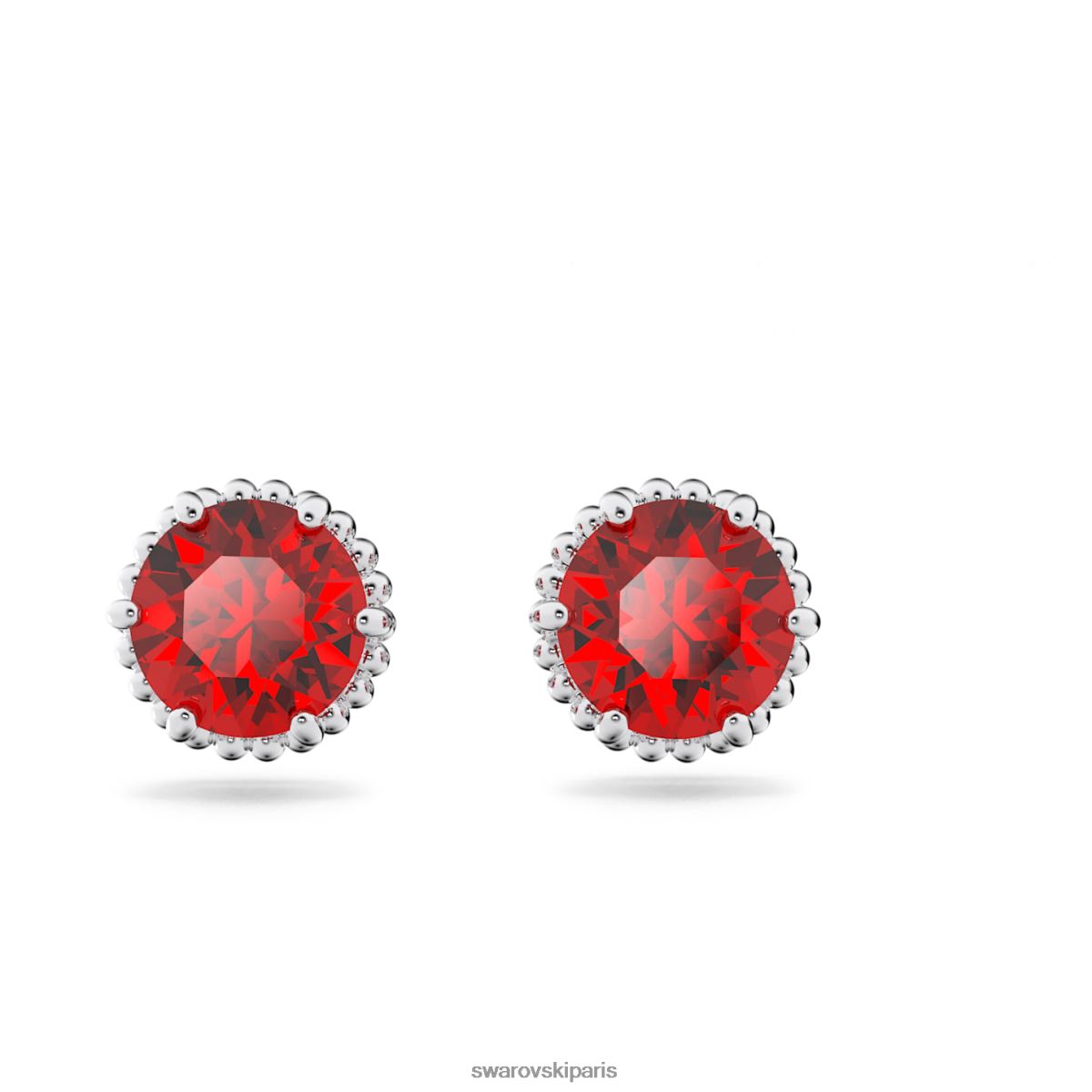 bijoux Swarovski boucles d'oreilles clous avec pierre de naissance coupe ronde janvier, rouge, rhodié RZD0XJ695