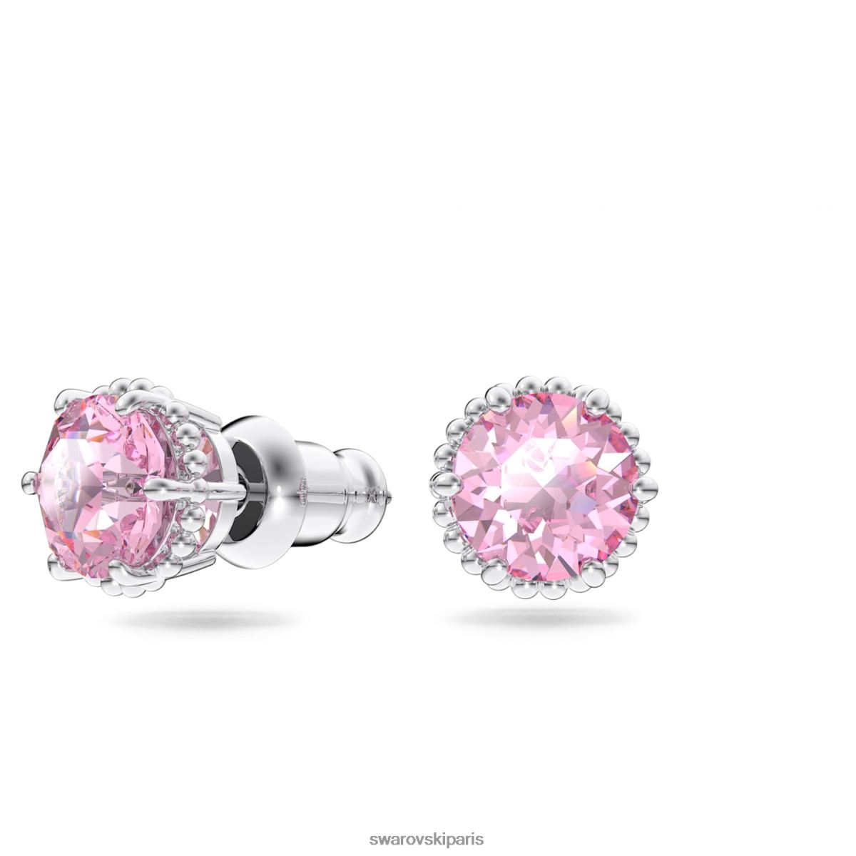 bijoux Swarovski boucles d'oreilles clous avec pierre de naissance coupe ronde octobre, rose, rhodié RZD0XJ689