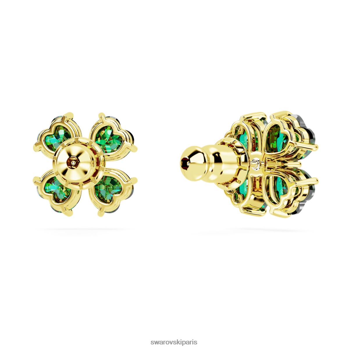 bijoux Swarovski boucles d'oreilles clous idyllia trèfle, vert, métal doré RZD0XJ723