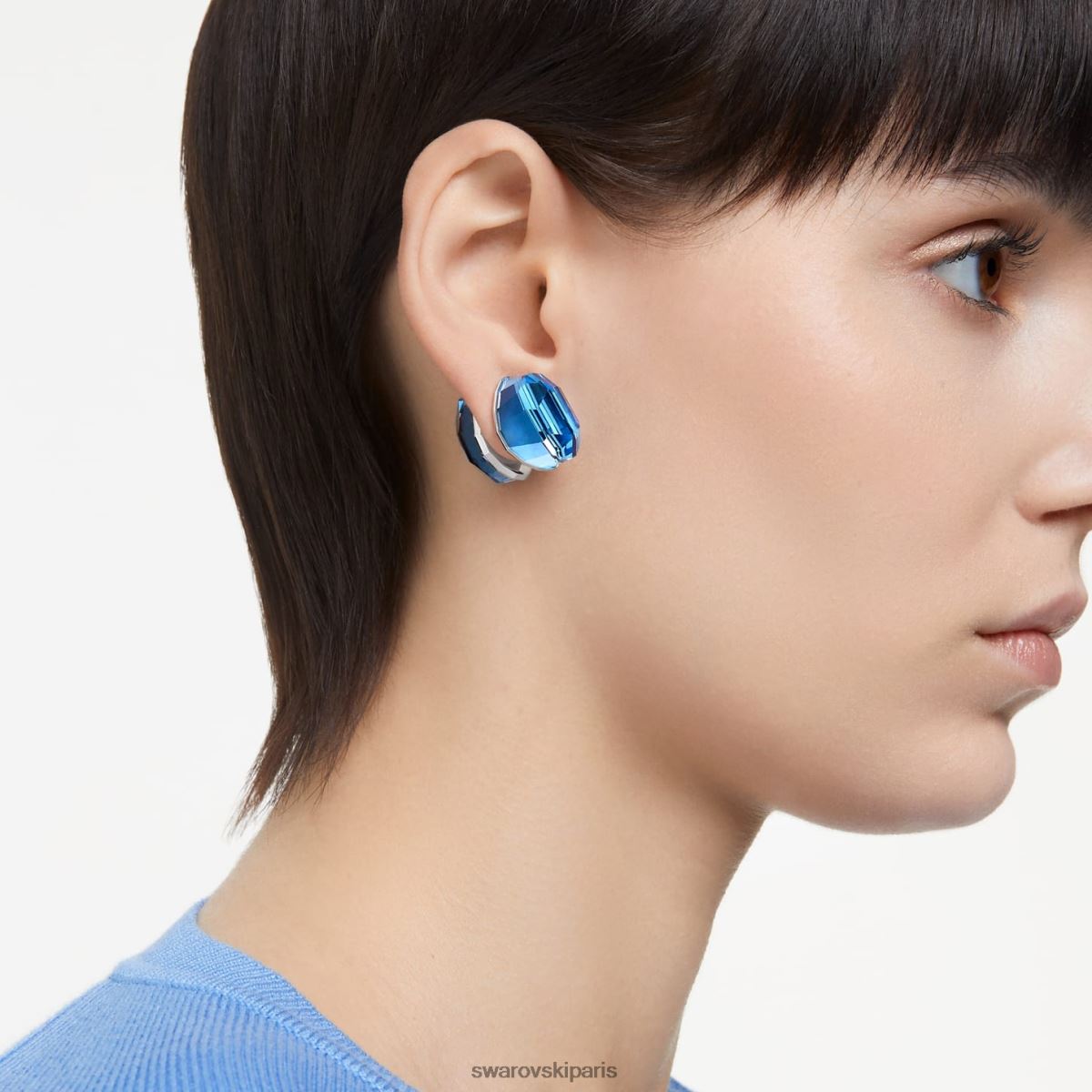 bijoux Swarovski boucles d'oreilles à clous transparentes bleu, rhodié RZD0XJ713