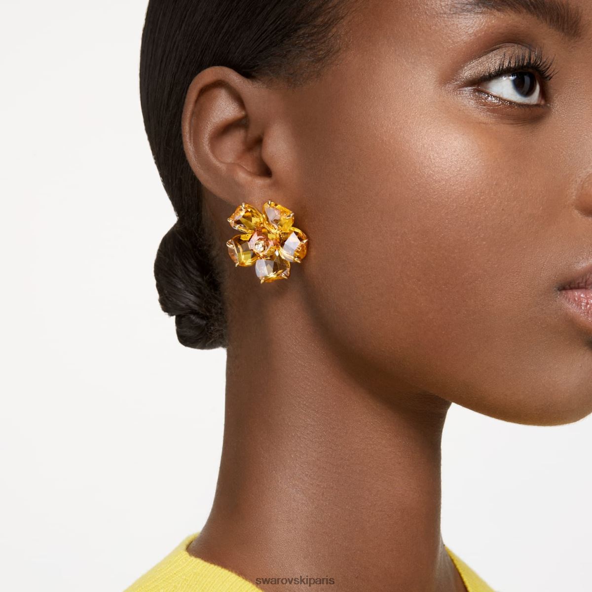 bijoux Swarovski boucles d'oreilles florere fleur, jaune, métal doré RZD0XJ712