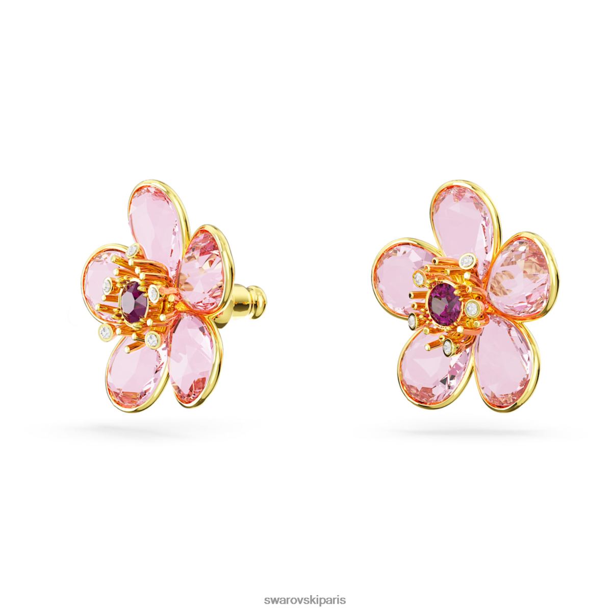 bijoux Swarovski boucles d'oreilles florere fleur, rose, métal doré RZD0XJ655