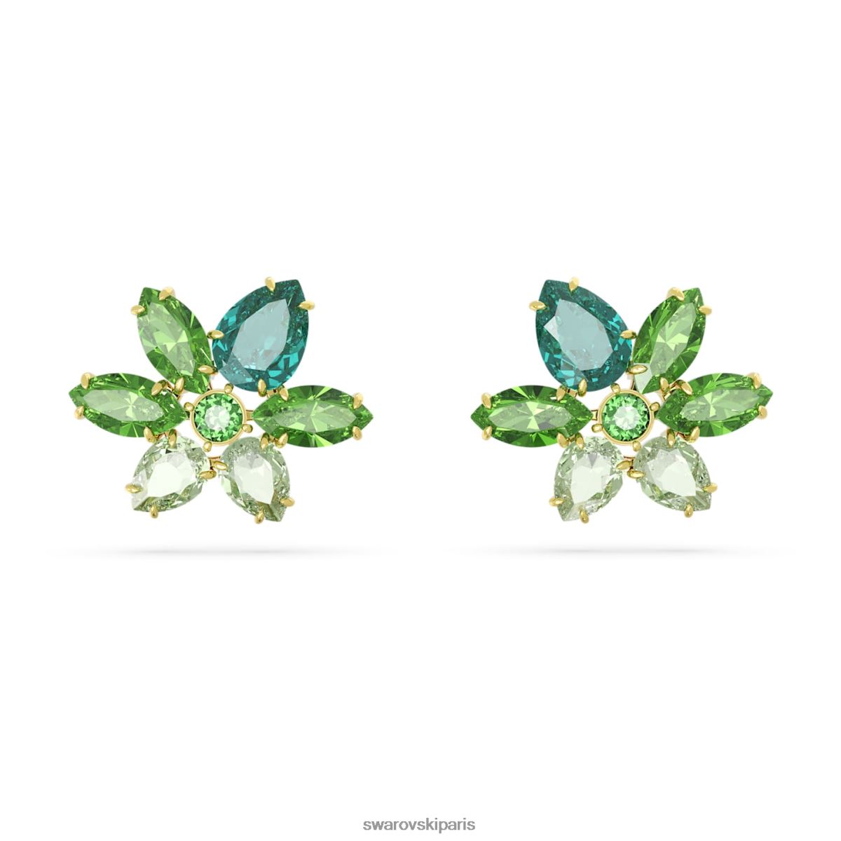 bijoux Swarovski boucles d'oreilles gema coupes mixtes, fleur, vert, métal doré RZD0XJ745