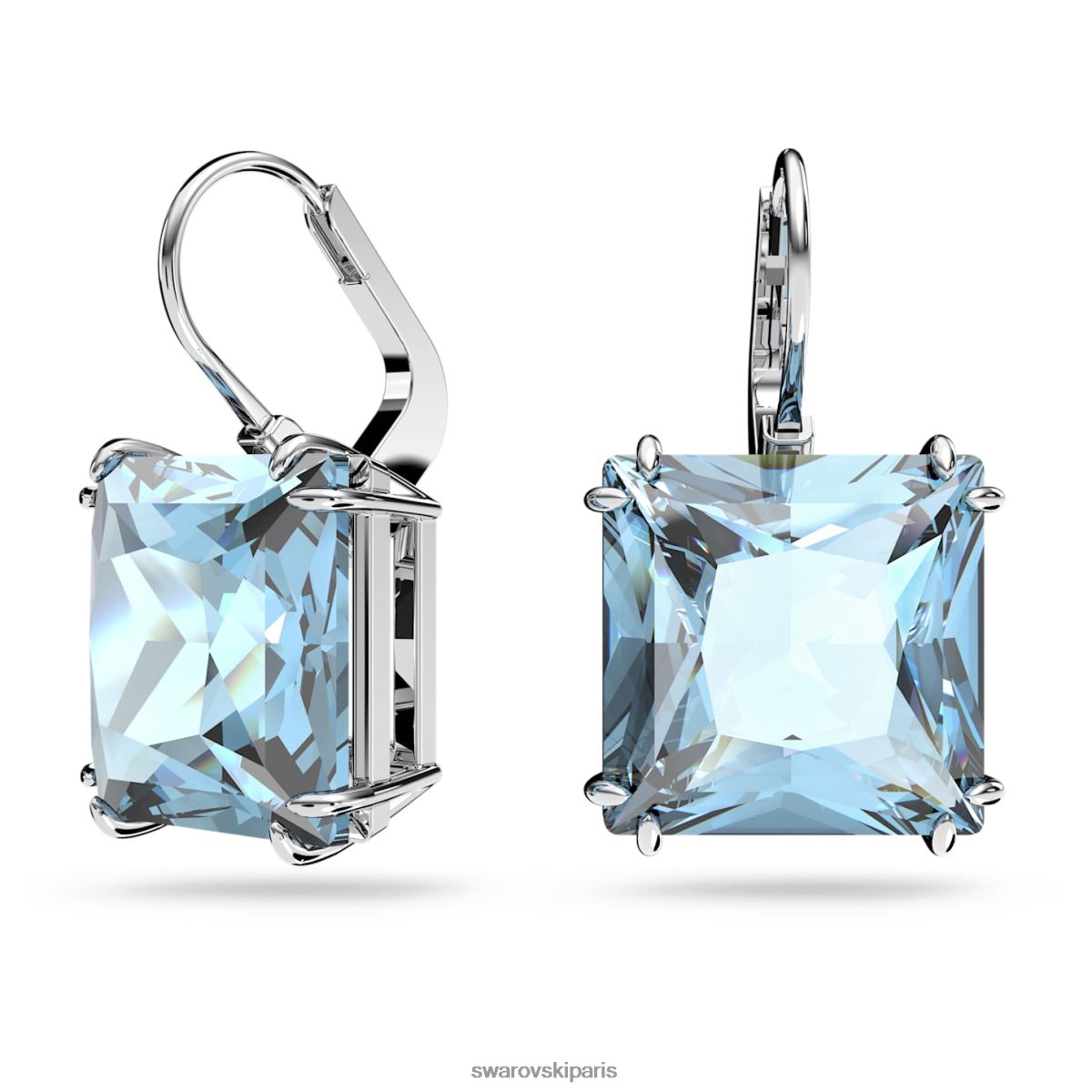 bijoux Swarovski boucles d'oreilles millenia coupe carrée, bleu, rhodié RZD0XJ804