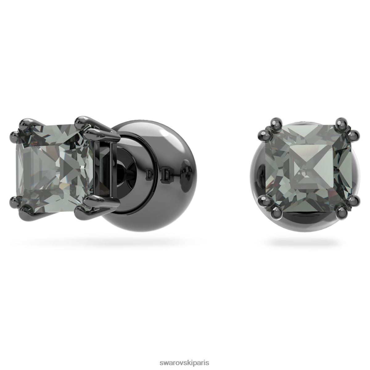 bijoux Swarovski boucles d'oreilles millenia coupe carrée, noir, plaqué ruthénium RZD0XJ662