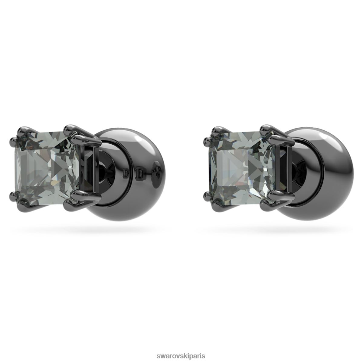 bijoux Swarovski boucles d'oreilles millenia coupe carrée, noir, plaqué ruthénium RZD0XJ662