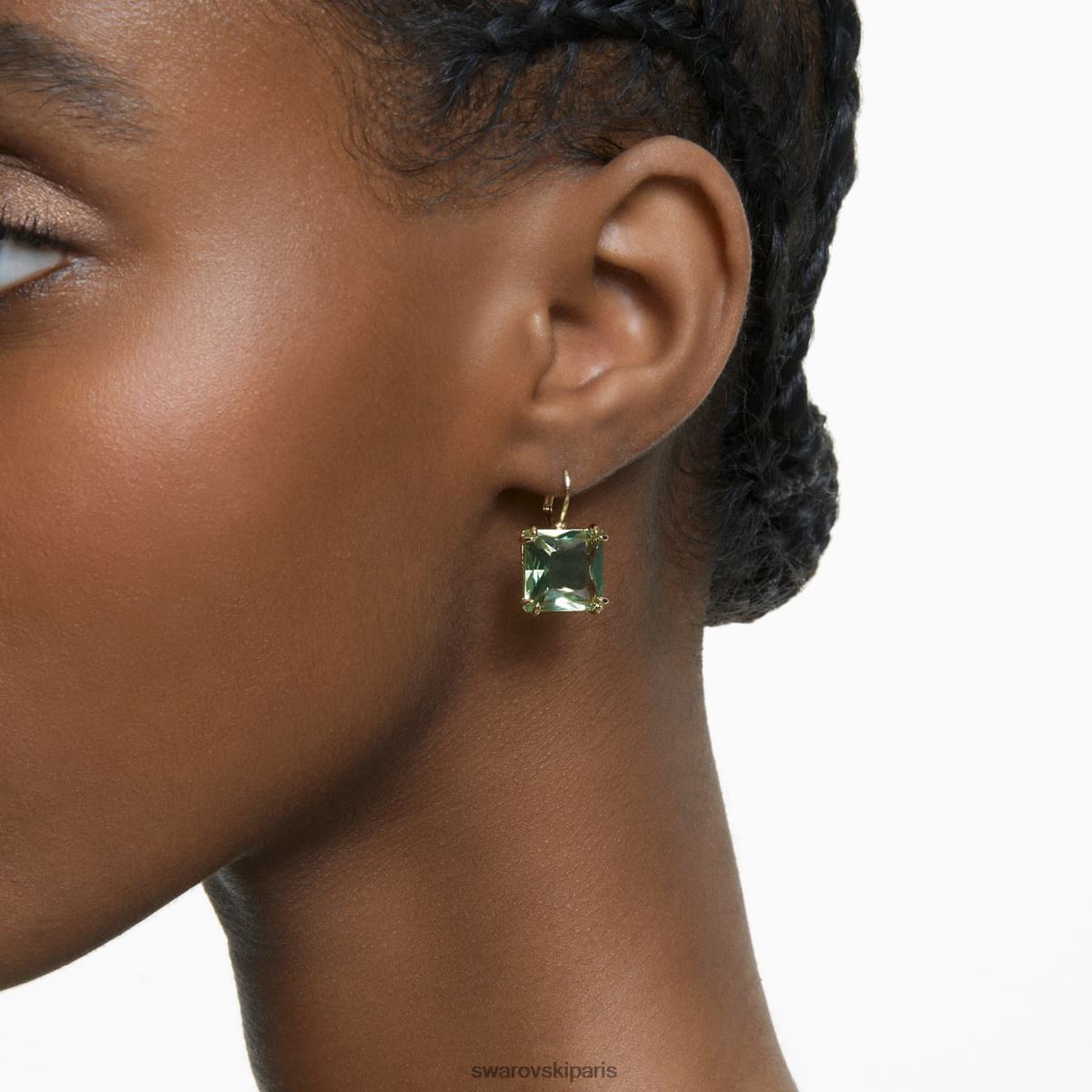 bijoux Swarovski boucles d'oreilles millenia coupe carrée, vert, métal doré RZD0XJ760