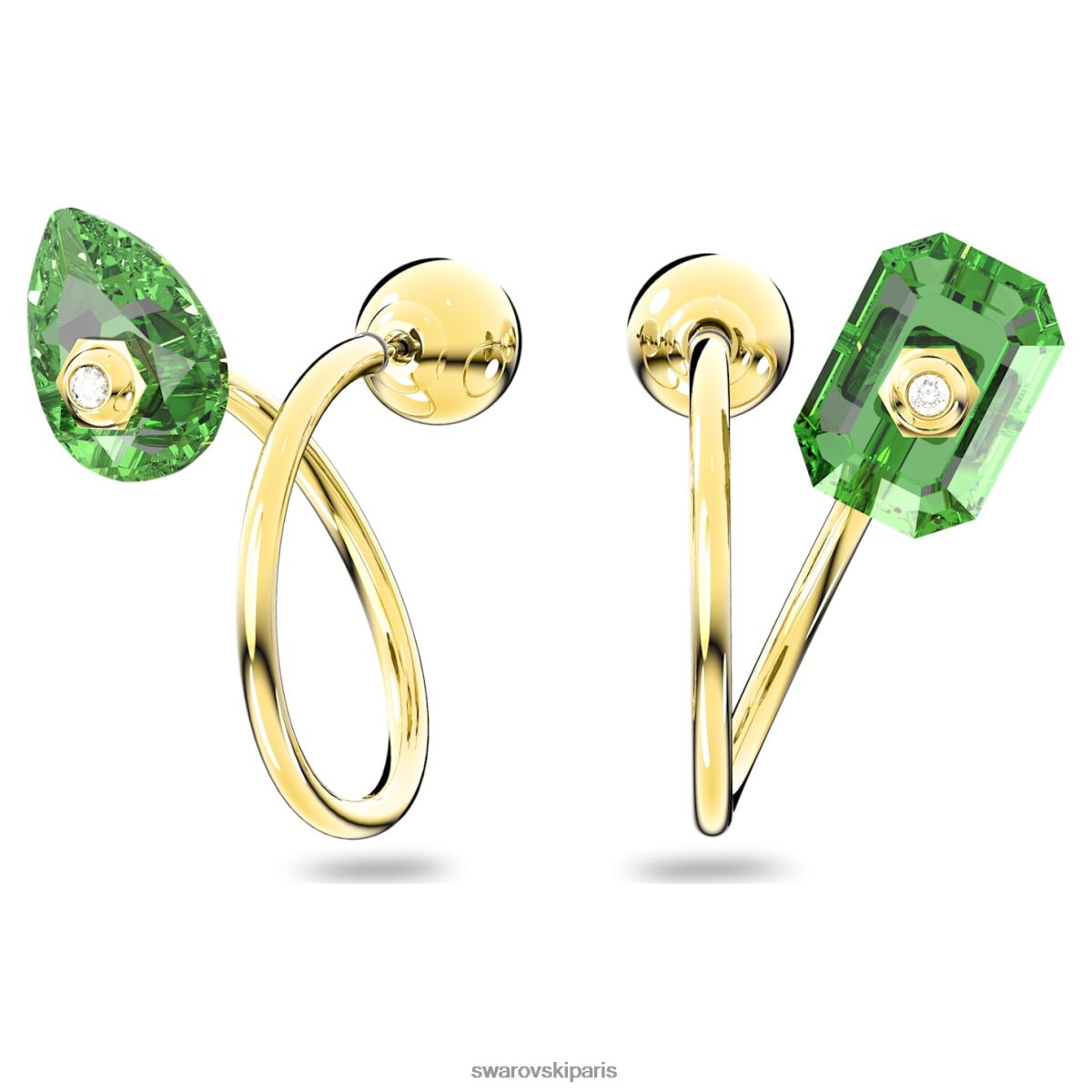 bijoux Swarovski boucles d'oreilles numina modèle asymétrique, coupes mixtes, vert, métal doré RZD0XJ782