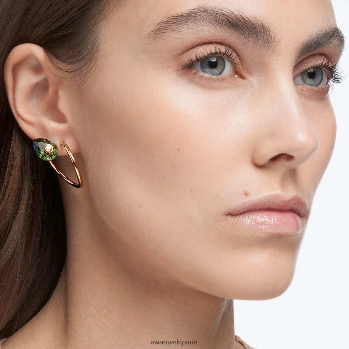 bijoux Swarovski boucles d'oreilles numina modèle asymétrique, coupes mixtes, vert, métal doré RZD0XJ782