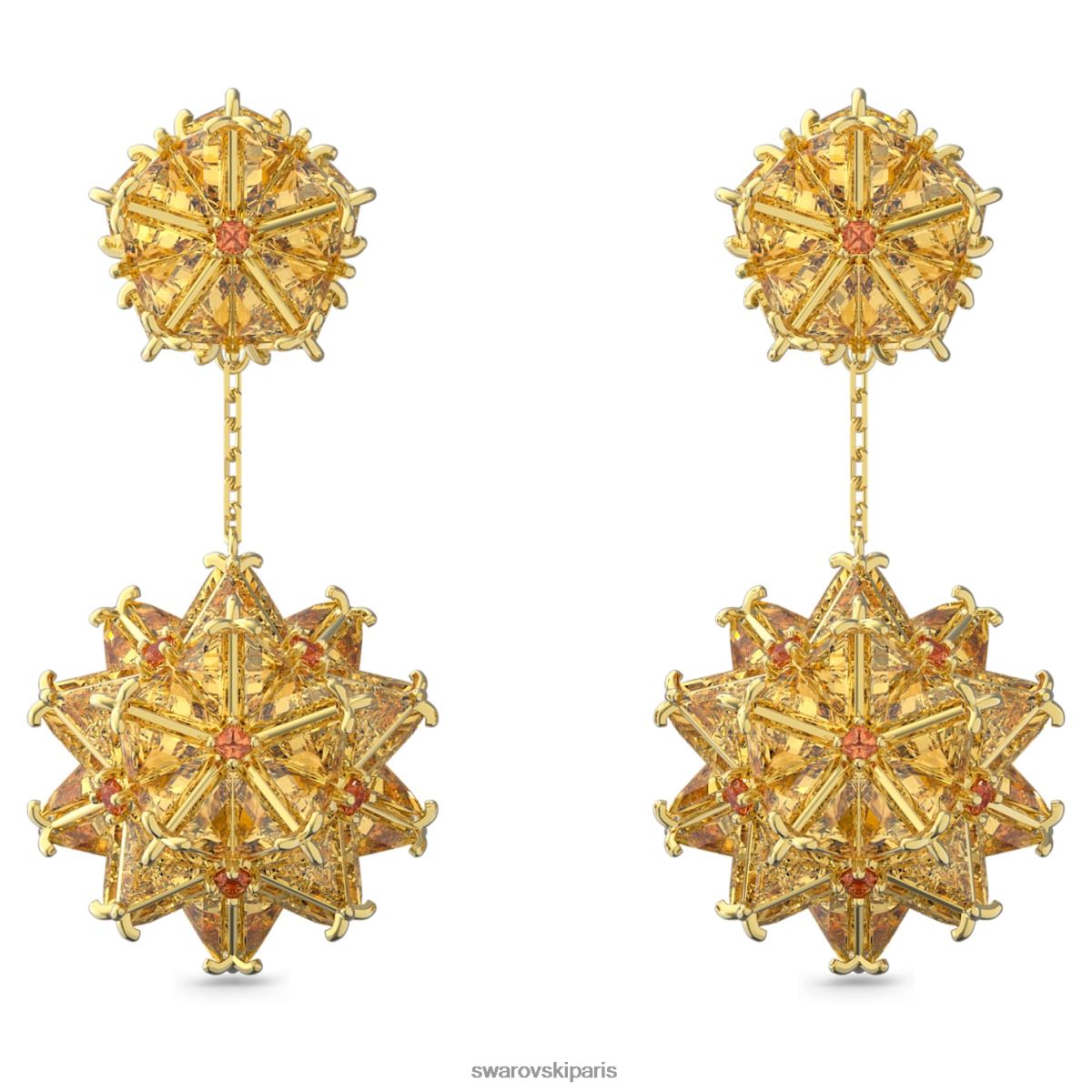 bijoux Swarovski boucles d'oreilles pendantes Curiosa coupe géométrique, orange, métal doré RZD0XJ844