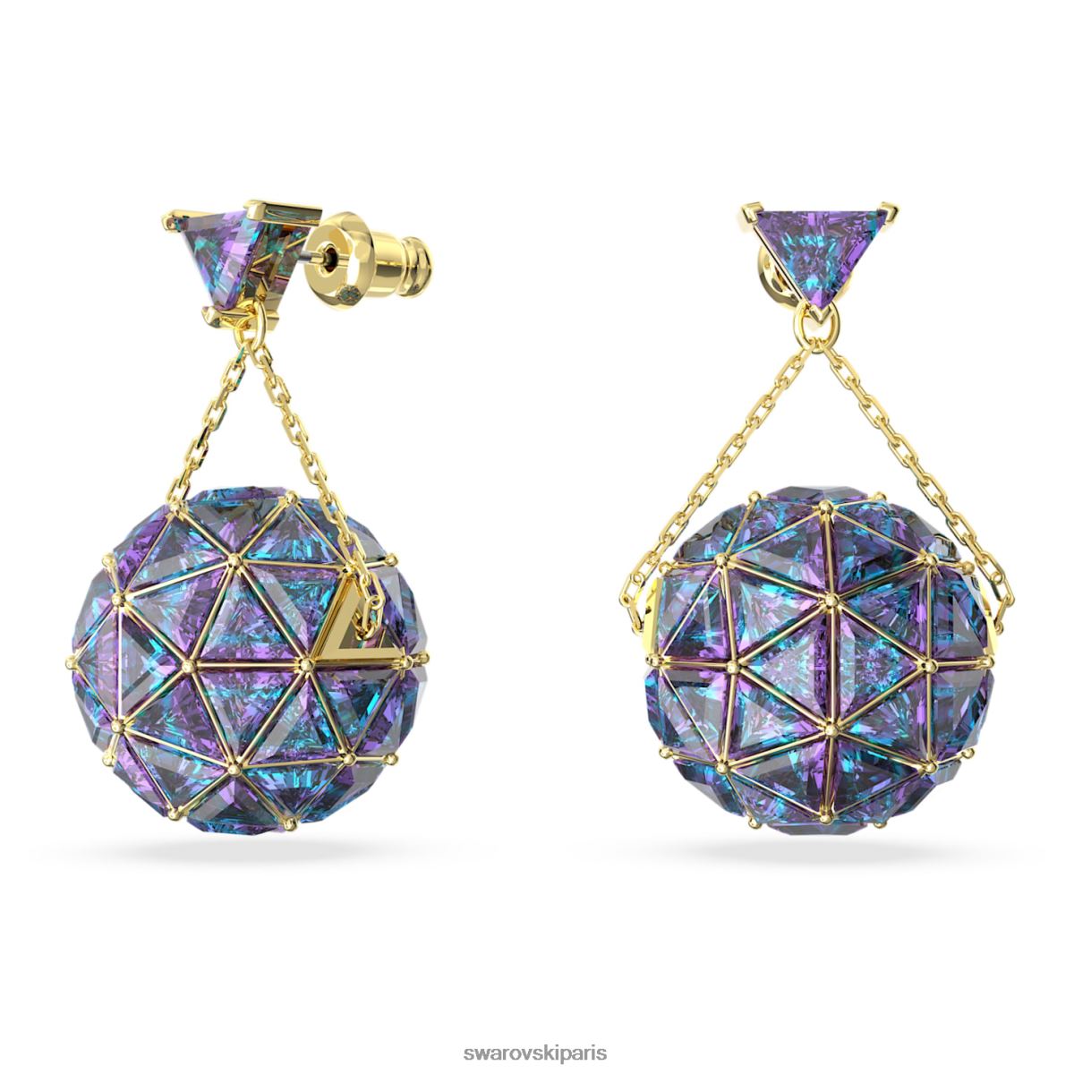 bijoux Swarovski boucles d'oreilles pendantes Curiosa coupe triangle, bleu, métal doré RZD0XJ808