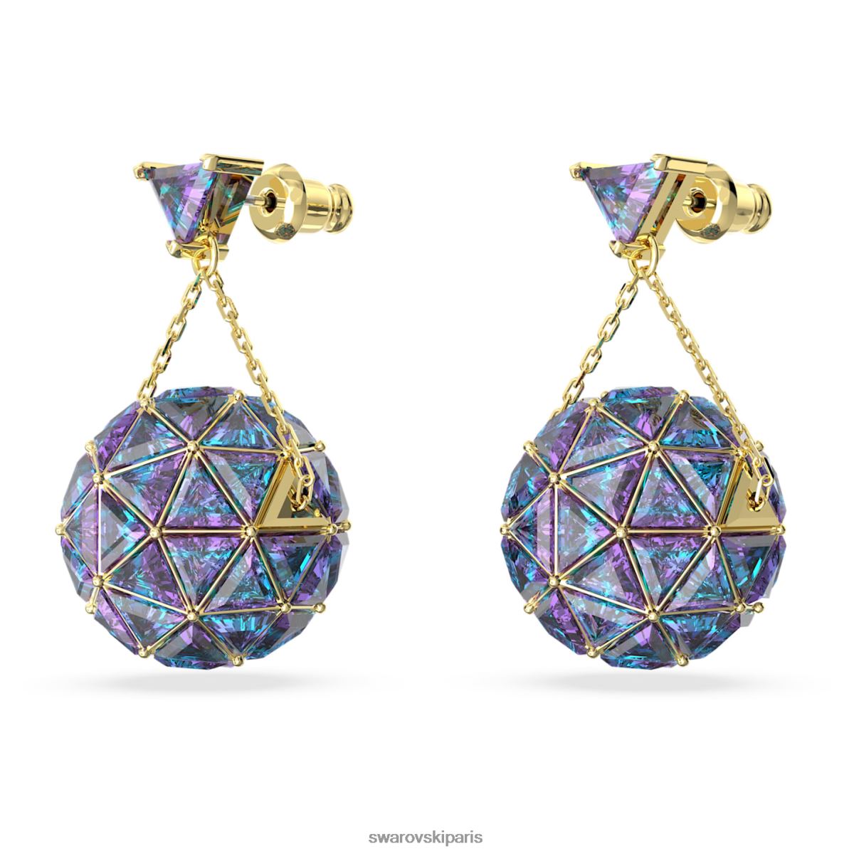 bijoux Swarovski boucles d'oreilles pendantes Curiosa coupe triangle, bleu, métal doré RZD0XJ808