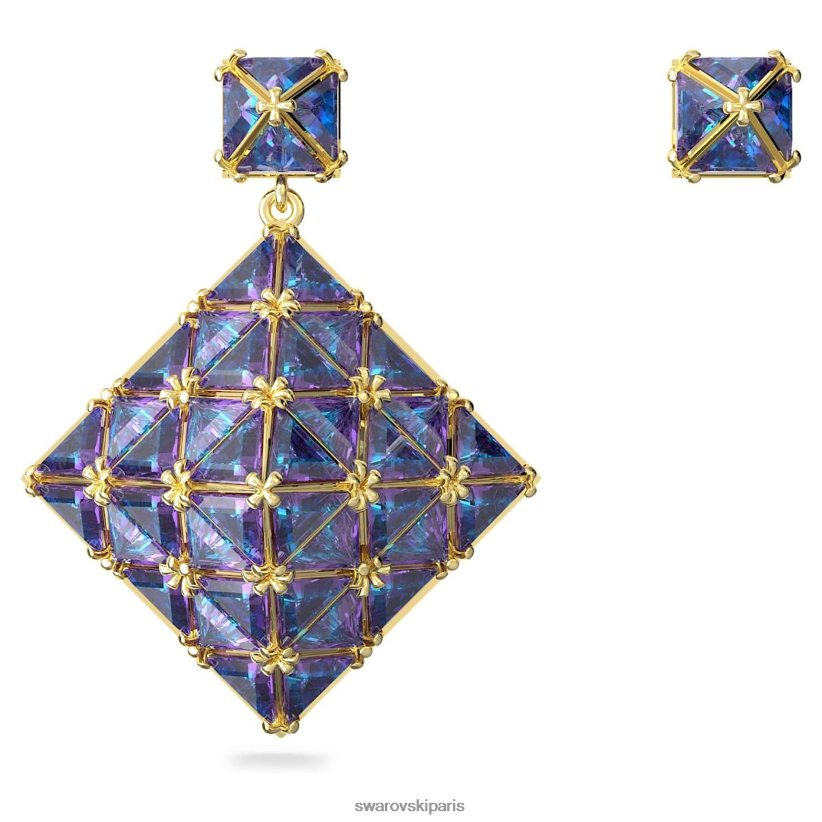 bijoux Swarovski boucles d'oreilles pendantes Curiosa design asymétrique, bleu, métal doré RZD0XJ851