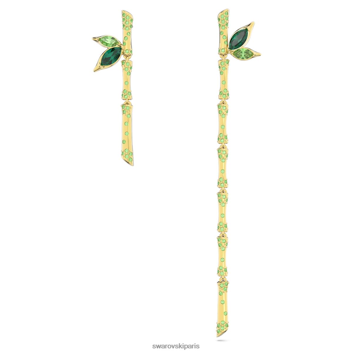 bijoux Swarovski boucles d'oreilles pendantes Dellium design asymétrique, bambou, vert, métal doré RZD0XJ809