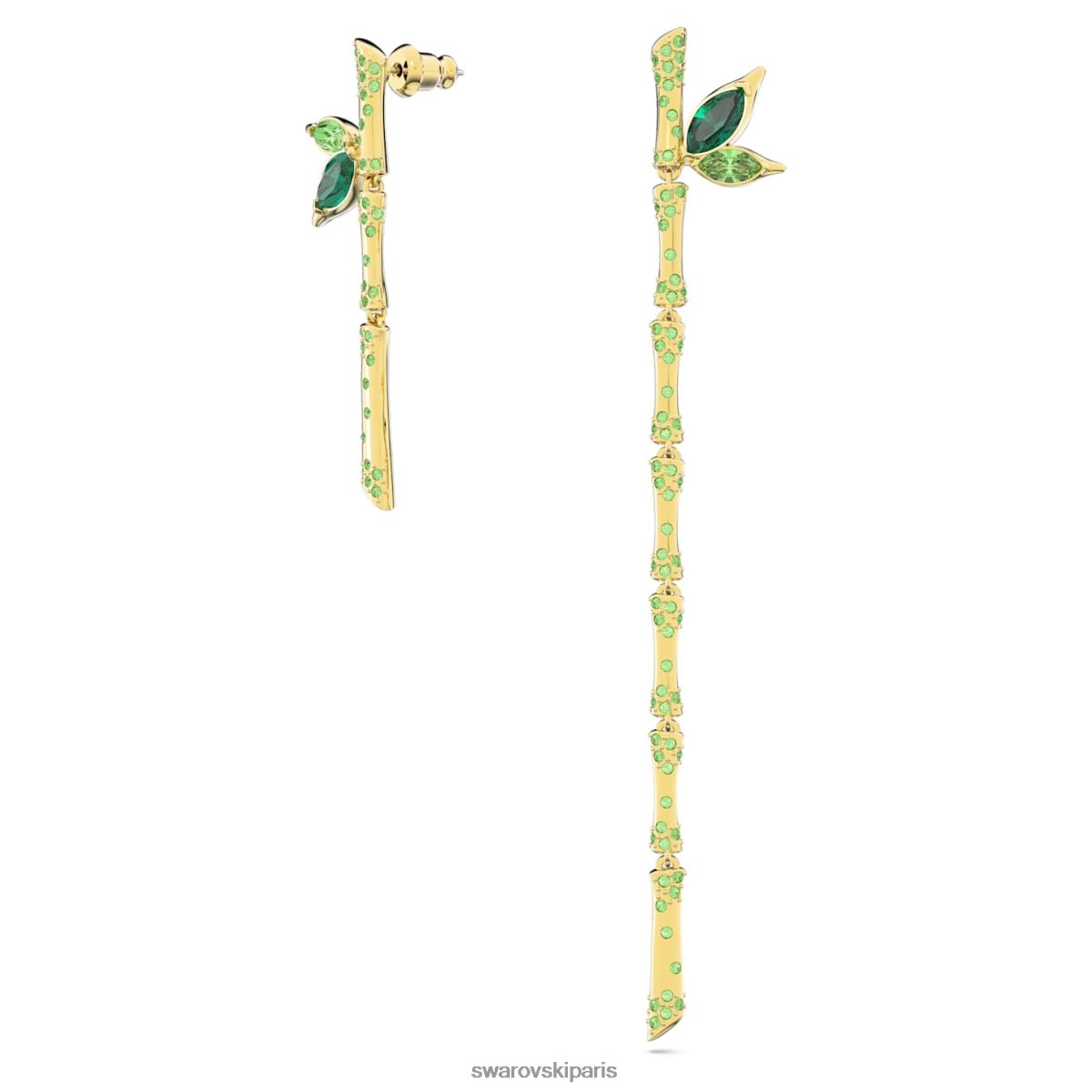 bijoux Swarovski boucles d'oreilles pendantes Dellium design asymétrique, bambou, vert, métal doré RZD0XJ809