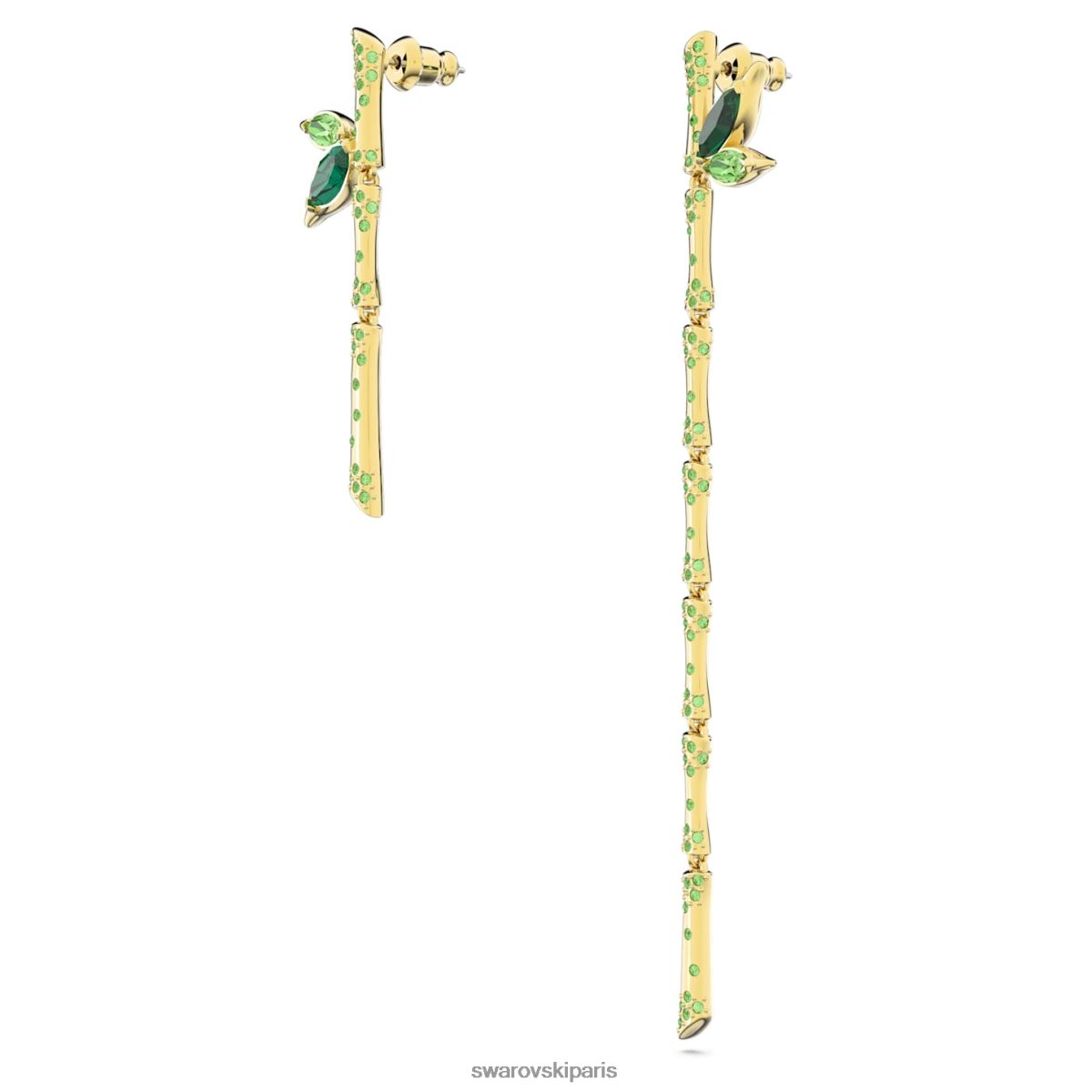 bijoux Swarovski boucles d'oreilles pendantes Dellium design asymétrique, bambou, vert, métal doré RZD0XJ809