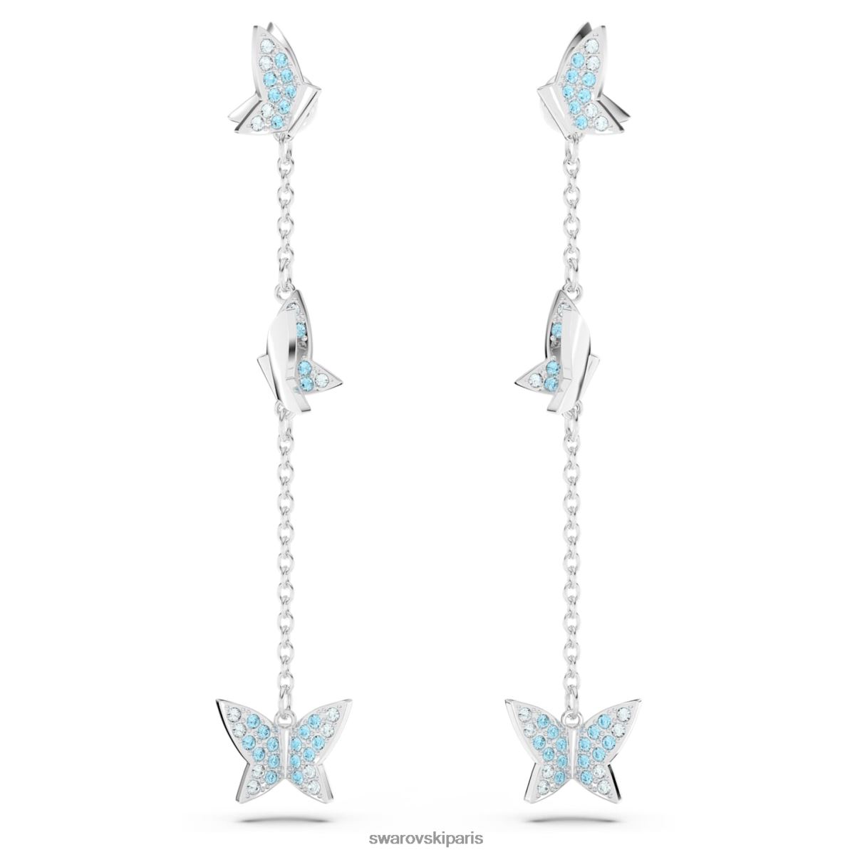 bijoux Swarovski boucles d'oreilles pendantes Lilia papillon, bleu, rhodié RZD0XJ766