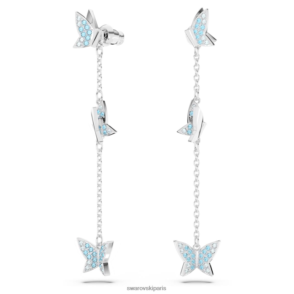 bijoux Swarovski boucles d'oreilles pendantes Lilia papillon, bleu, rhodié RZD0XJ766