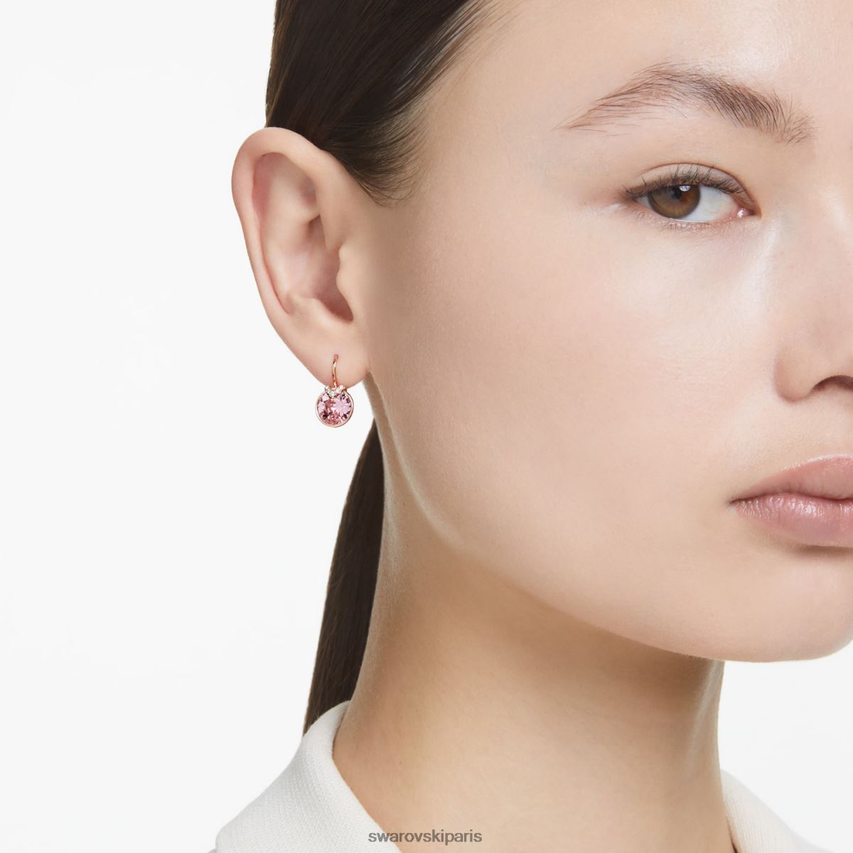 bijoux Swarovski boucles d'oreilles pendantes bella v coupe ronde, rose, plaqué ton or rose RZD0XJ761