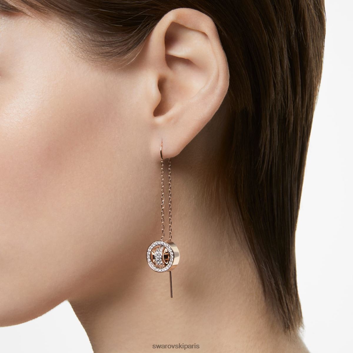 bijoux Swarovski boucles d'oreilles pendantes creuses blanc, plaqué ton or rose RZD0XJ769