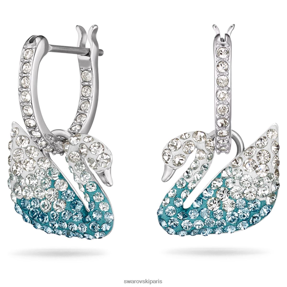 bijoux Swarovski boucles d'oreilles pendantes emblématiques en forme de cygne cygne, bleu, rhodié RZD0XJ783