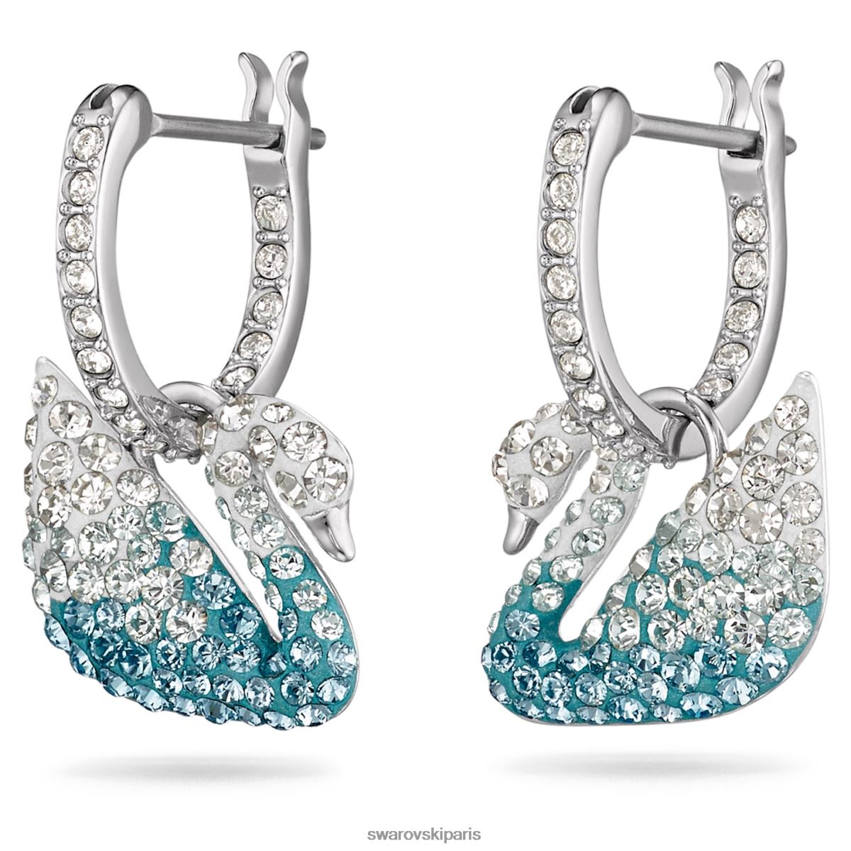 bijoux Swarovski boucles d'oreilles pendantes emblématiques en forme de cygne cygne, bleu, rhodié RZD0XJ783