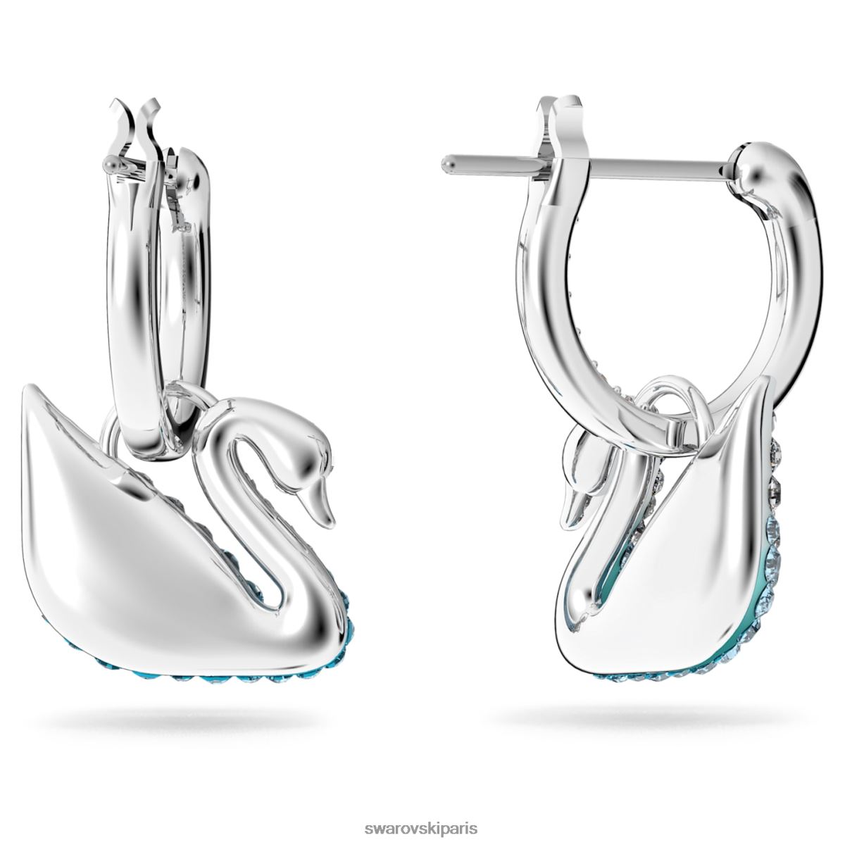 bijoux Swarovski boucles d'oreilles pendantes emblématiques en forme de cygne cygne, bleu, rhodié RZD0XJ783