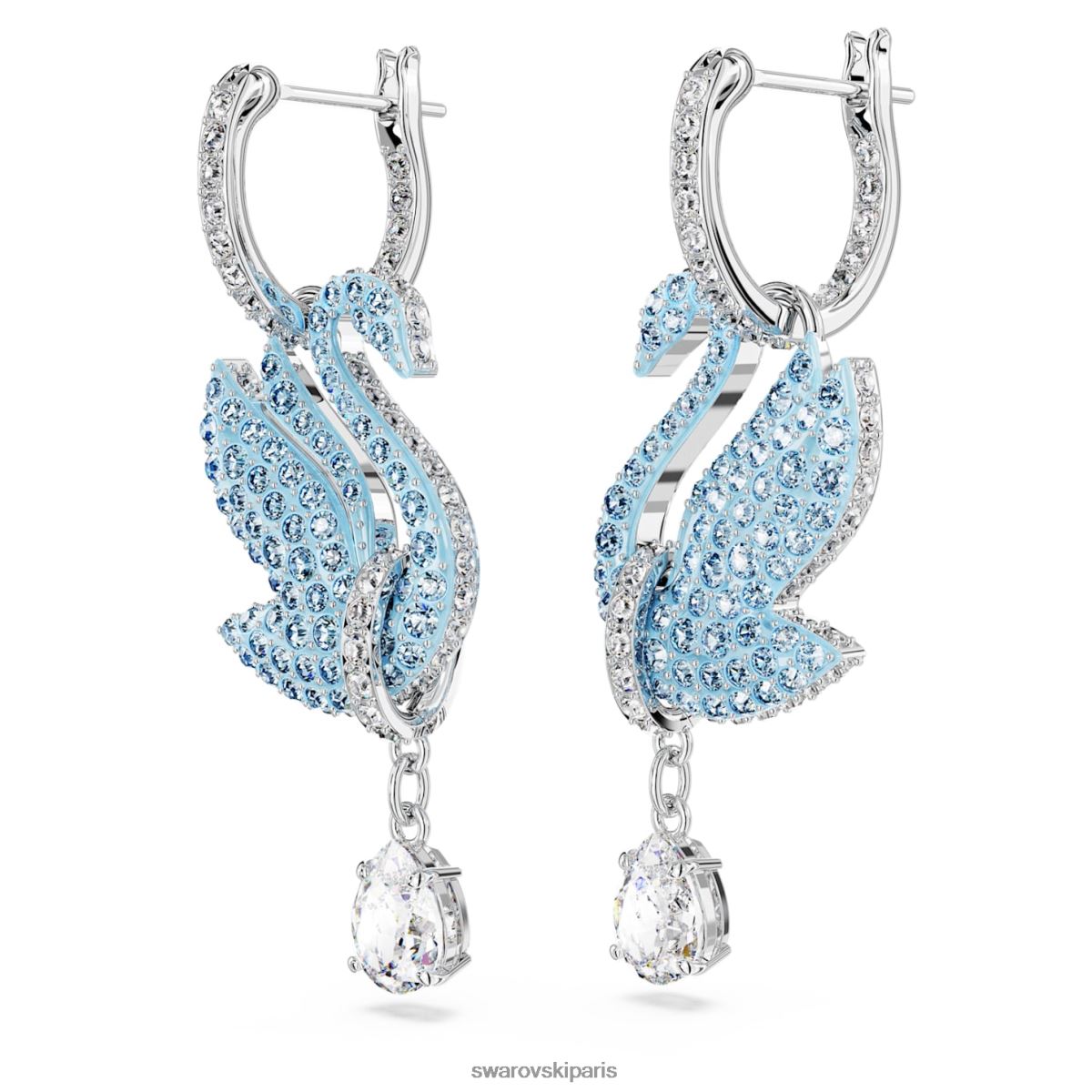 bijoux Swarovski boucles d'oreilles pendantes emblématiques en forme de cygne cygne, bleu, rhodié RZD0XJ835