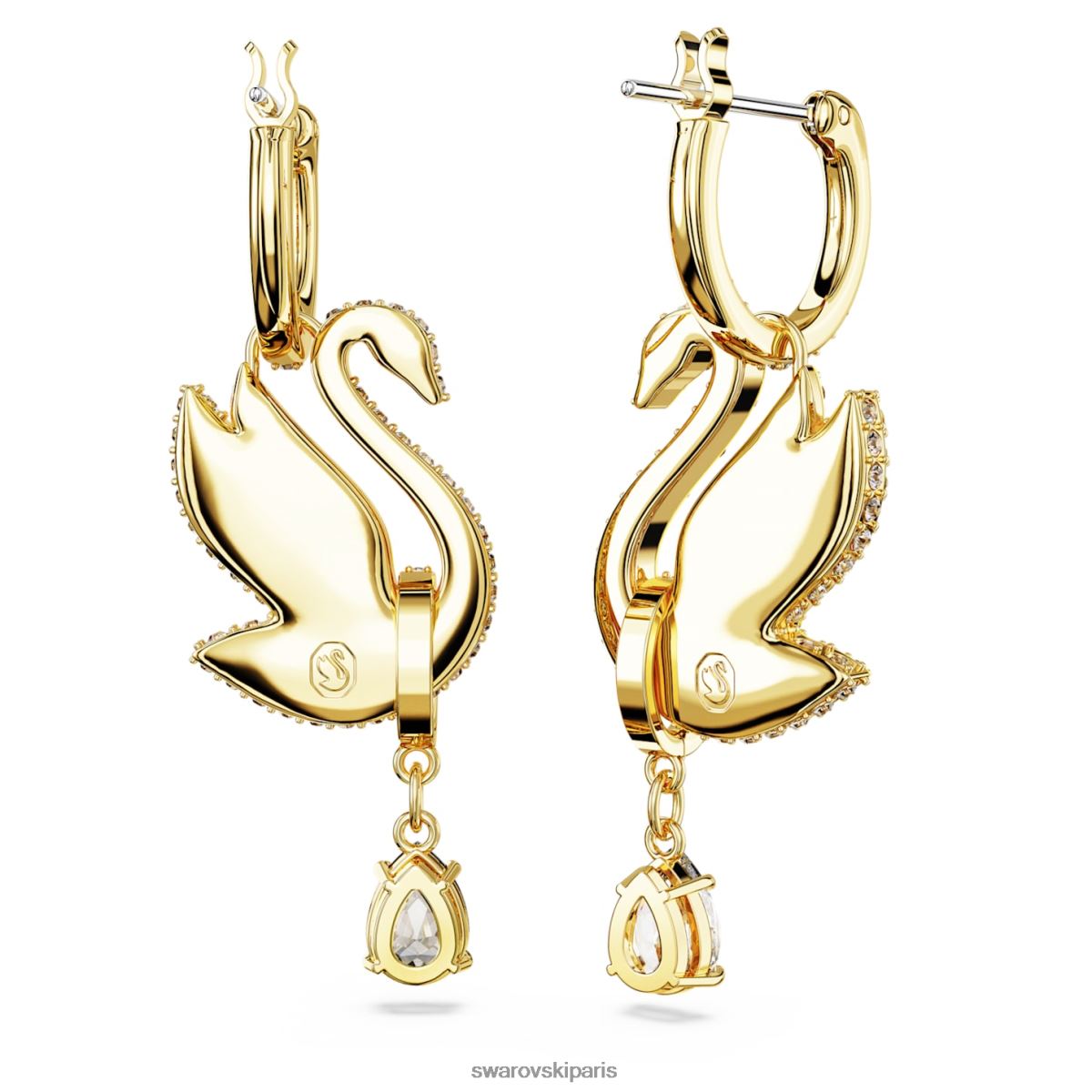 bijoux Swarovski boucles d'oreilles pendantes emblématiques en forme de cygne cygne, jaune, métal doré RZD0XJ807