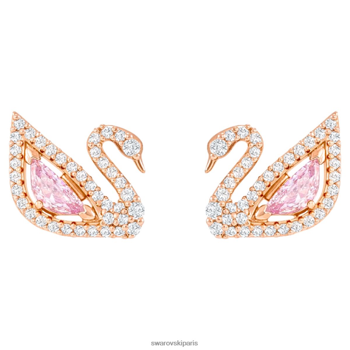 bijoux Swarovski boucles d'oreilles pendantes en forme de cygne éblouissant cygne, rose, métal doré rose RZD0XJ777