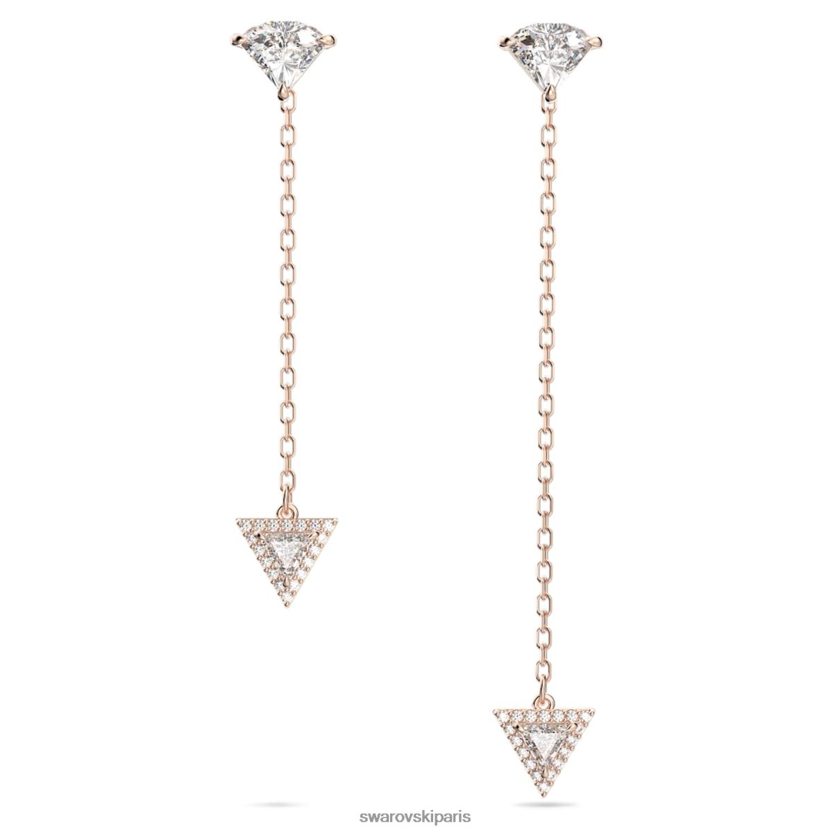 bijoux Swarovski boucles d'oreilles pendantes en ortyx modèle asymétrique, coupe triangle, blanc, plaqué ton or rose RZD0XJ790