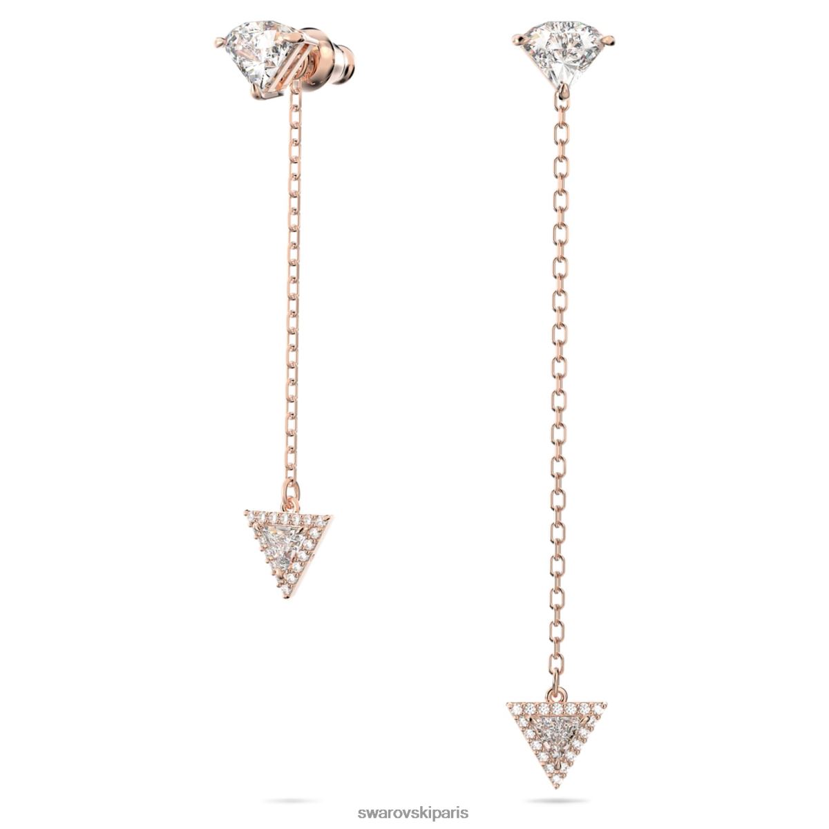 bijoux Swarovski boucles d'oreilles pendantes en ortyx modèle asymétrique, coupe triangle, blanc, plaqué ton or rose RZD0XJ790