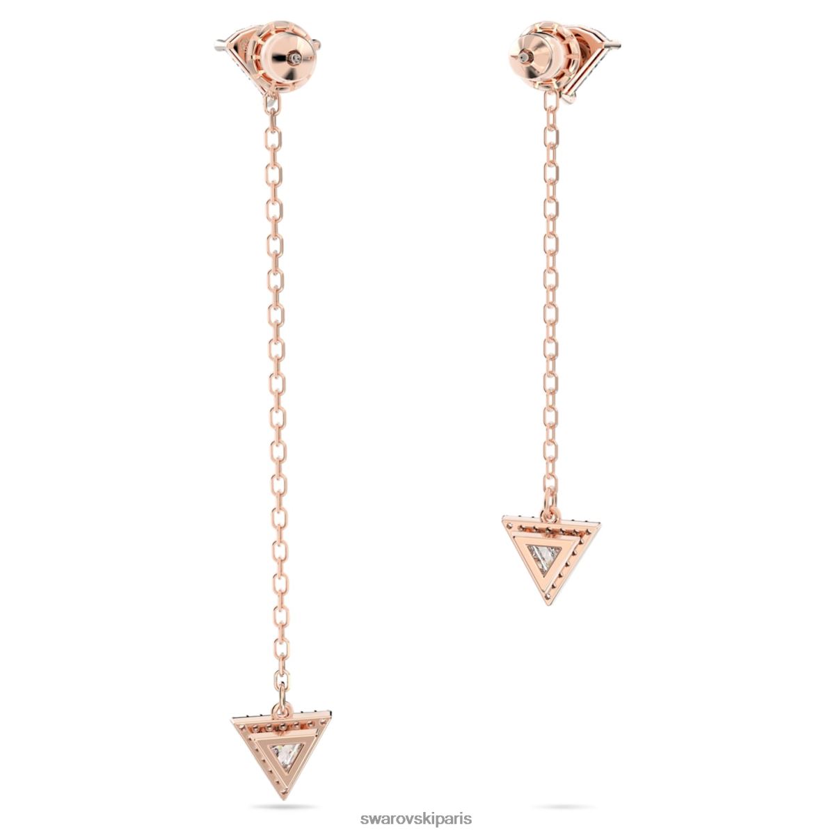 bijoux Swarovski boucles d'oreilles pendantes en ortyx modèle asymétrique, coupe triangle, blanc, plaqué ton or rose RZD0XJ790