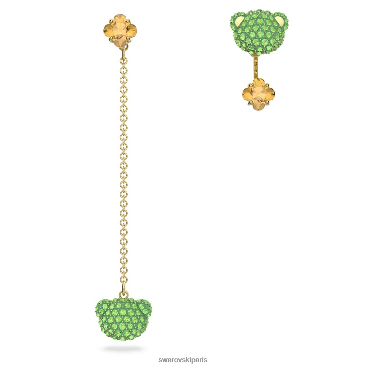 bijoux Swarovski boucles d'oreilles pendantes en peluche design asymétrique, ours, multicolore, métal doré RZD0XJ852