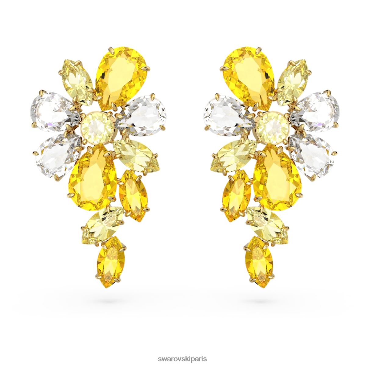 bijoux Swarovski boucles d'oreilles pendantes gema coupes mixtes, fleur, jaune, métal doré RZD0XJ756
