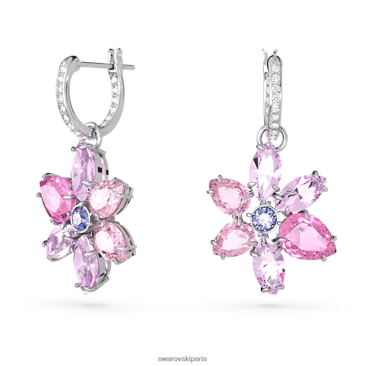 bijoux Swarovski boucles d'oreilles pendantes gema coupes mixtes, fleur, rose, rhodié RZD0XJ754