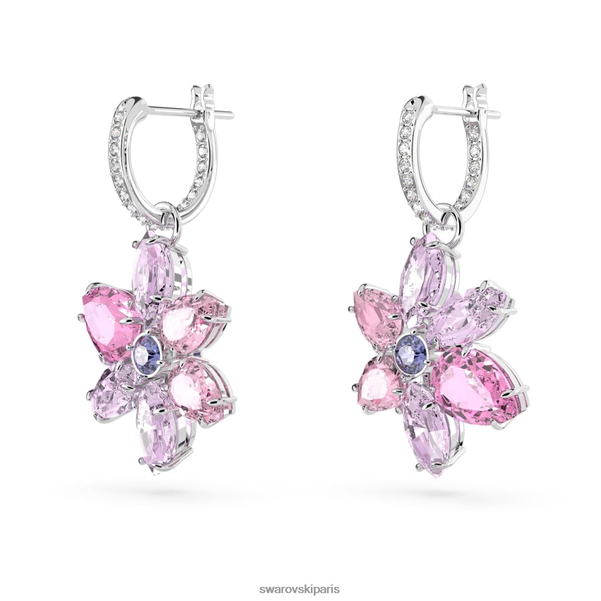 bijoux Swarovski boucles d'oreilles pendantes gema coupes mixtes, fleur, rose, rhodié RZD0XJ754