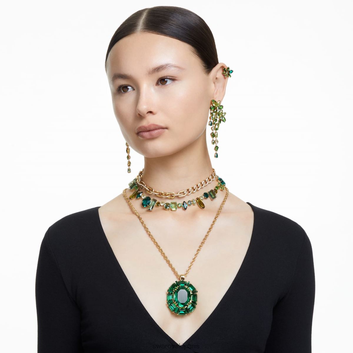 bijoux Swarovski boucles d'oreilles pendantes gema coupes mixtes, vert, métal doré RZD0XJ846