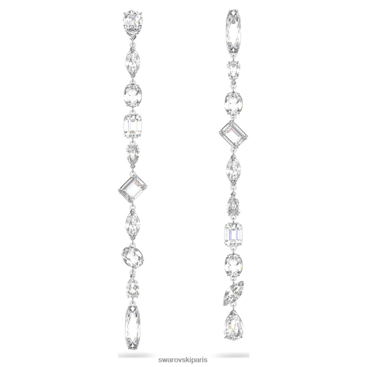bijoux Swarovski boucles d'oreilles pendantes gema design asymétrique, coupes mixtes, blanc, rhodié RZD0XJ848