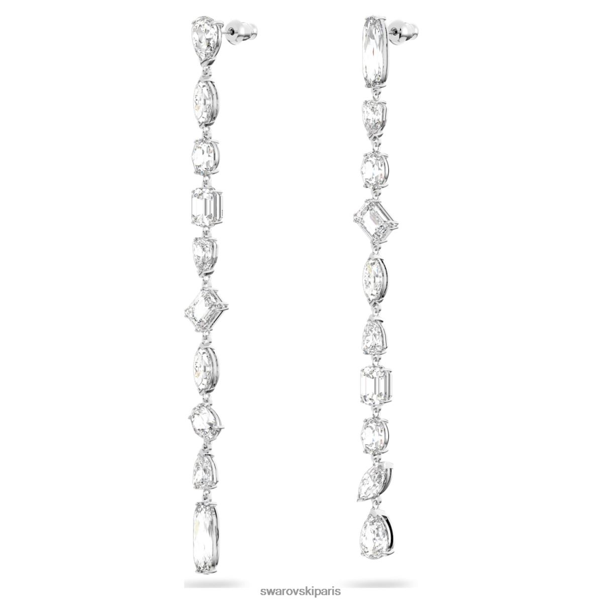 bijoux Swarovski boucles d'oreilles pendantes gema design asymétrique, coupes mixtes, blanc, rhodié RZD0XJ848