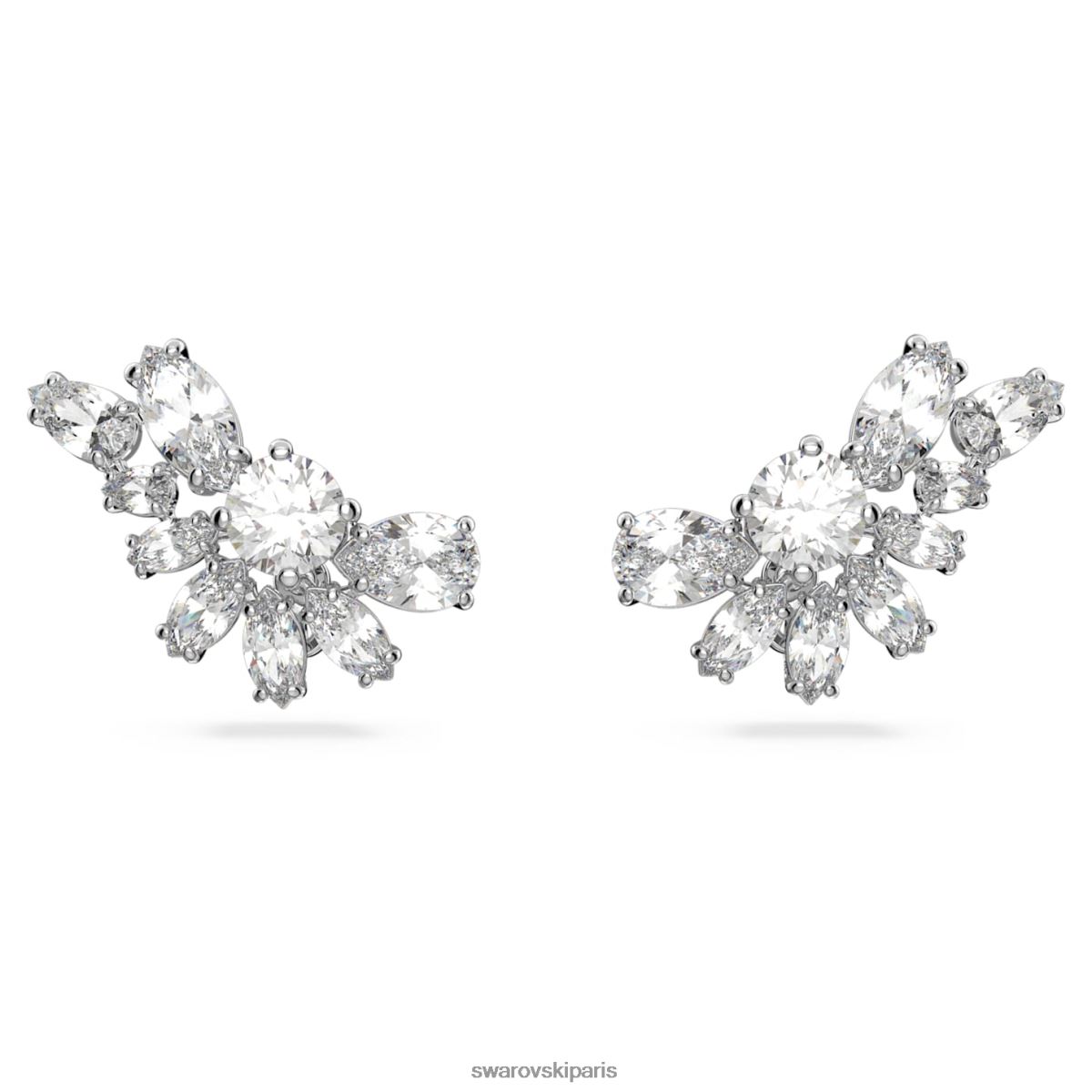 bijoux Swarovski boucles d'oreilles pendantes gema design asymétrique, coupes mixtes, fleur, blanc, métal rhodié RZD0XJ854