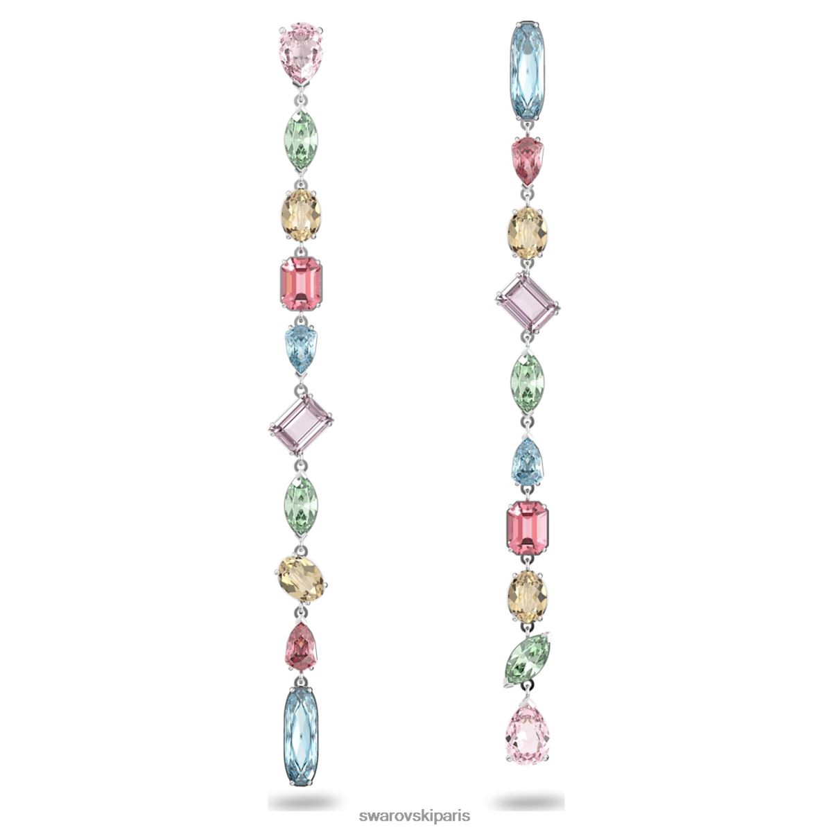 bijoux Swarovski boucles d'oreilles pendantes gema design asymétrique, coupes mixtes, multicolore, rhodié RZD0XJ764