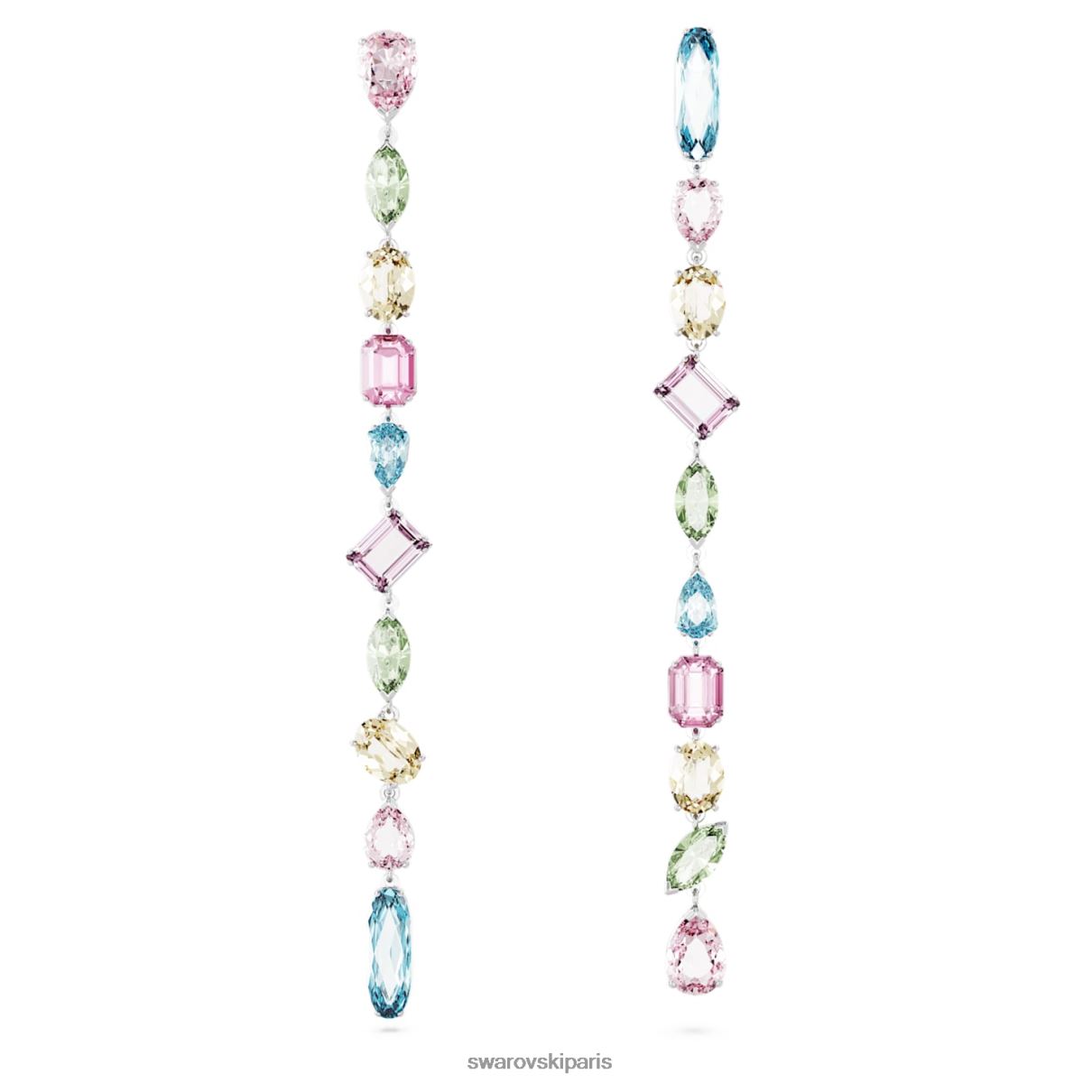 bijoux Swarovski boucles d'oreilles pendantes gema design asymétrique, coupes mixtes, multicolore, rhodié RZD0XJ837