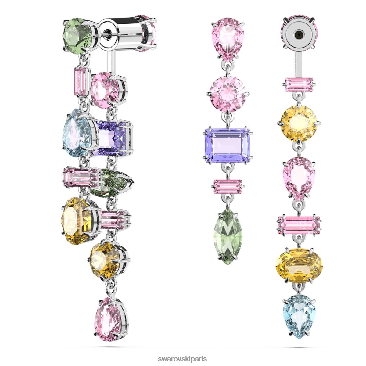 bijoux Swarovski boucles d'oreilles pendantes gema design asymétrique, coupes mixtes, multicolore, rhodié RZD0XJ838