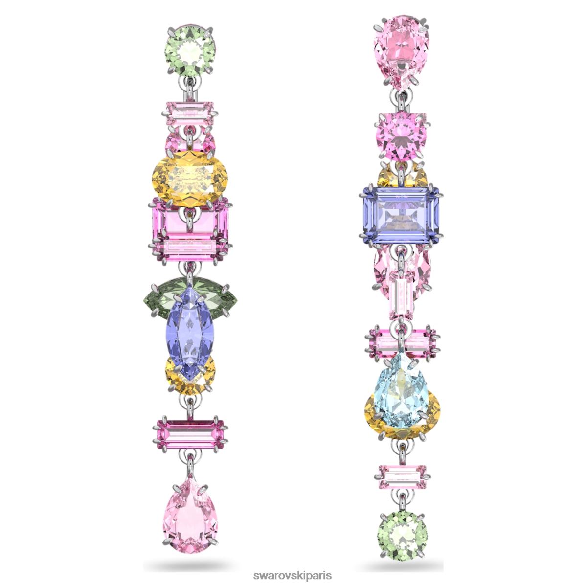 bijoux Swarovski boucles d'oreilles pendantes gema design asymétrique, coupes mixtes, multicolore, rhodié RZD0XJ847