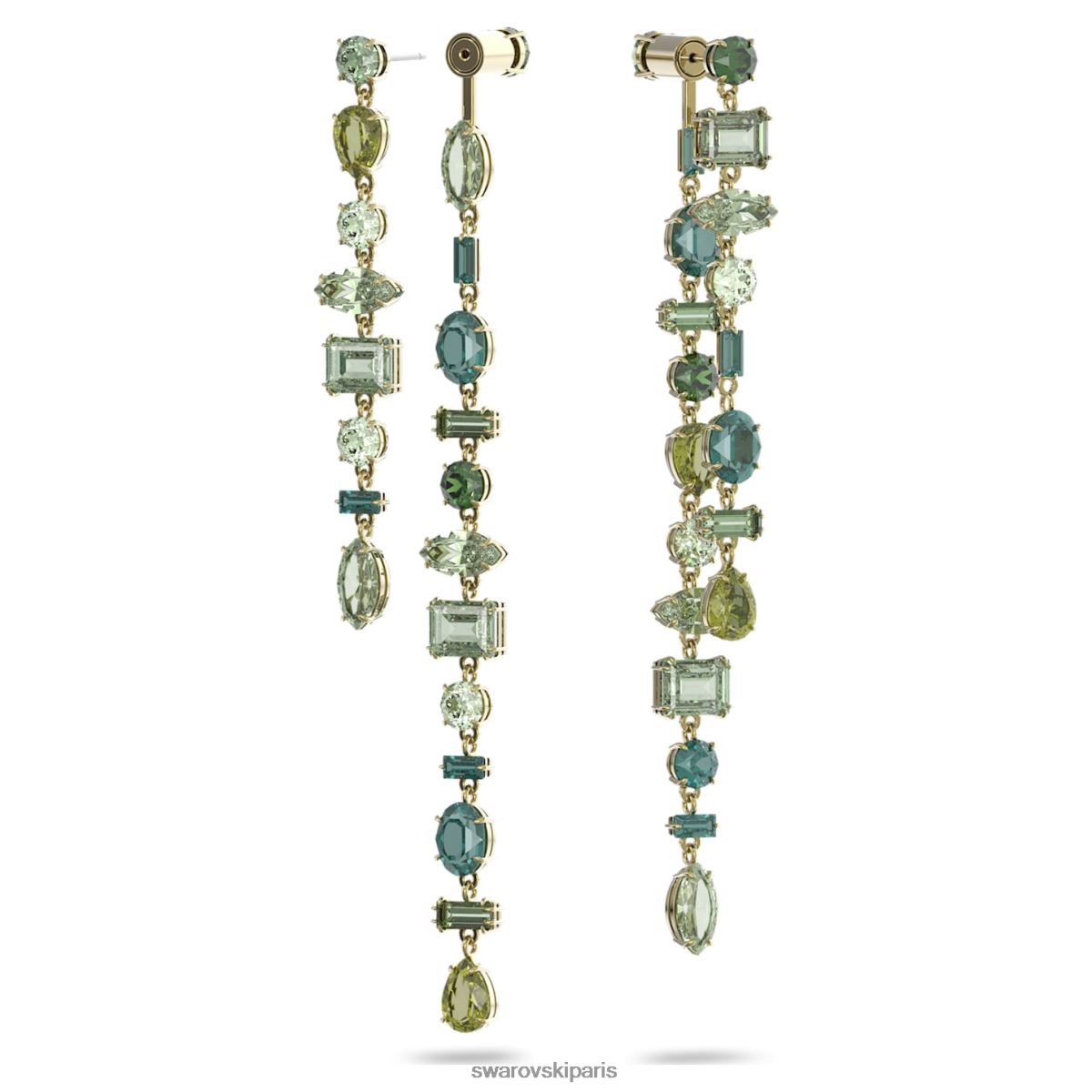 bijoux Swarovski boucles d'oreilles pendantes gema modèle asymétrique, coupes mixtes, vert, métal doré RZD0XJ763