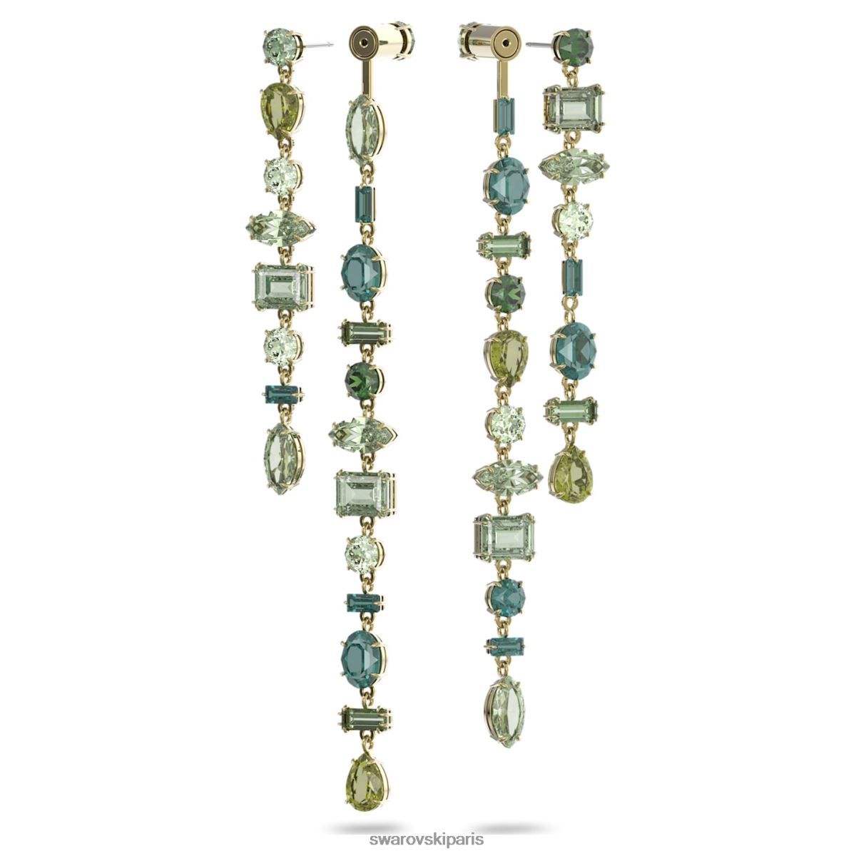 bijoux Swarovski boucles d'oreilles pendantes gema modèle asymétrique, coupes mixtes, vert, métal doré RZD0XJ763