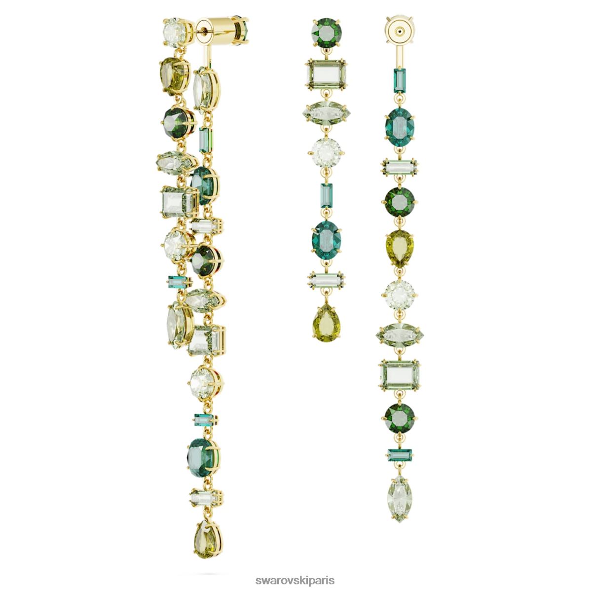 bijoux Swarovski boucles d'oreilles pendantes gema modèle asymétrique, coupes mixtes, vert, métal doré RZD0XJ836